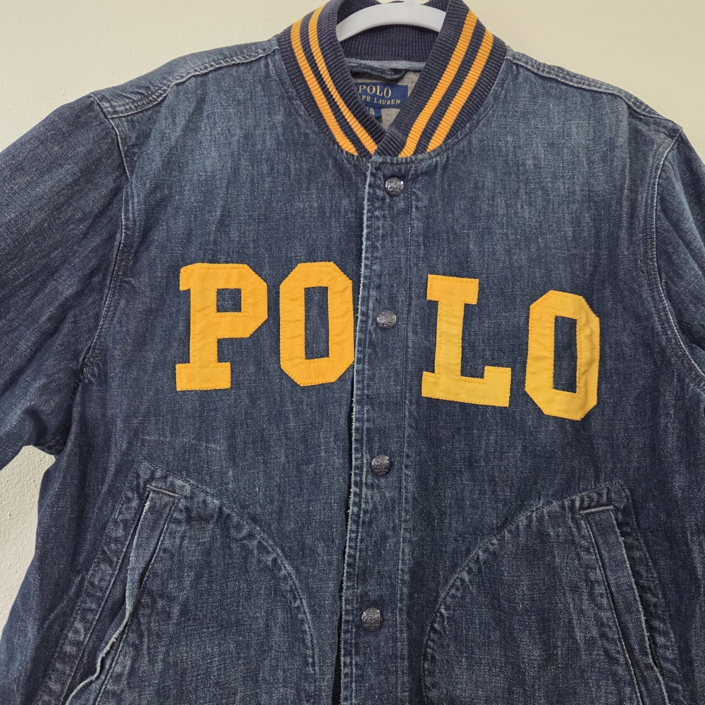 Polo by Ralph Lauren Denim Varsity Jacket with Yellow Accents - Picture 5 of 14